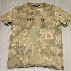Desigual Free Life Graphic Tee - Olive and Beige